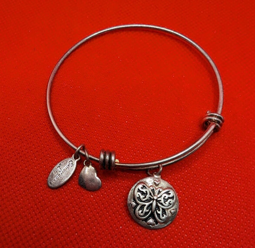 Sterling Silver 925 Expandable Bangle w/ Charms Bracelet - 7.5