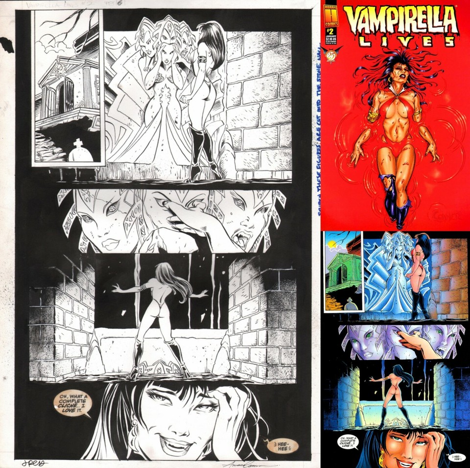 Warren Ellis Vampirella Lives Original Art Signed Amanda Conner Jimmy Palmiotti Comic Art