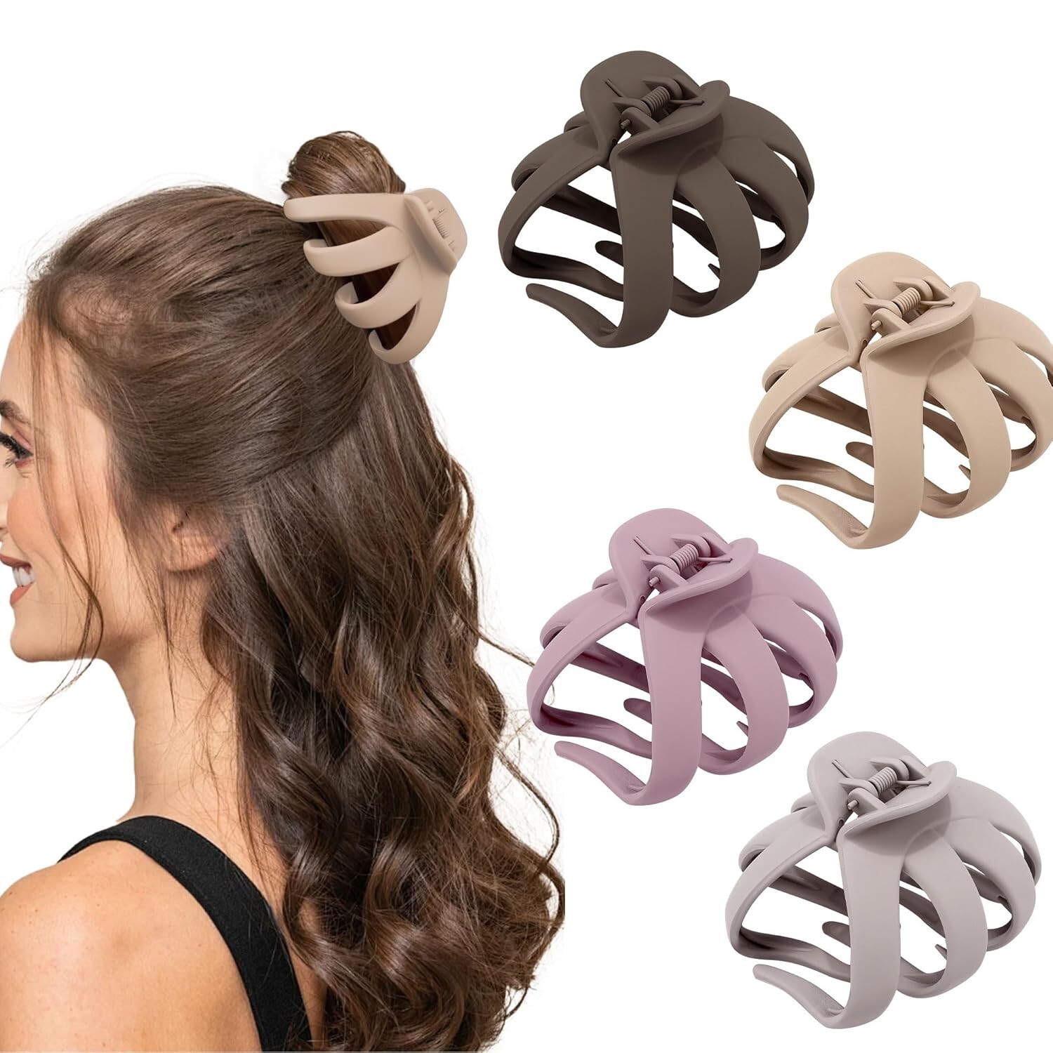 4Pcs Matte Jaw Claw Clips for Thick Hair 3.15 Inch Large Octopus Hair Clips Women No Slip