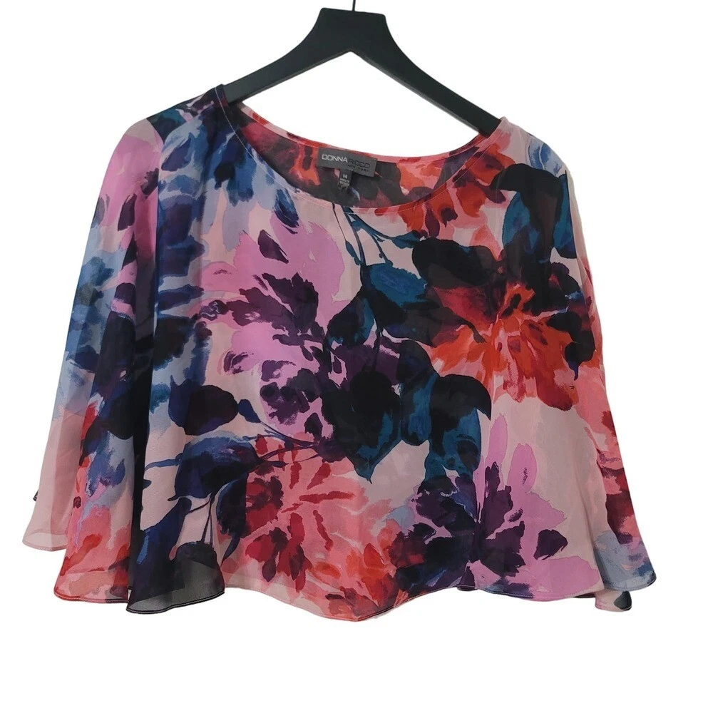 Donna Ricco Sheer Floral Poncho 14 Overlay Cape Shawl Abstract Multicolor