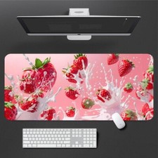 Strawberry Desk Mat, pink gaming mousepad, XXL gaming mouse pad, Cute Desk Decor