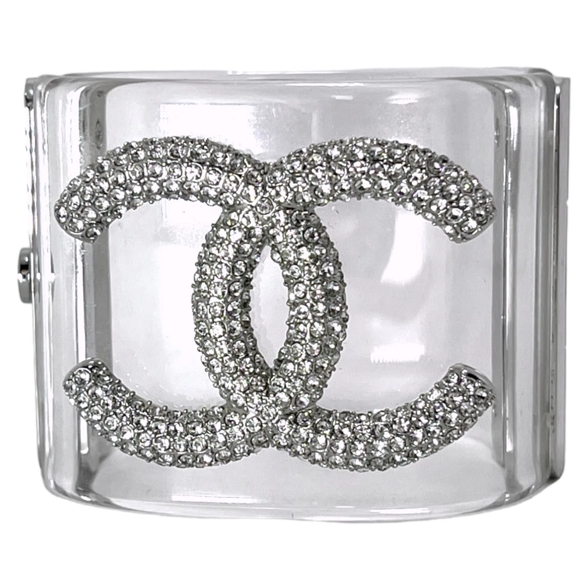 Chanel Crystal CC Clear Resin Wide Hinged Bracelet - Authentic