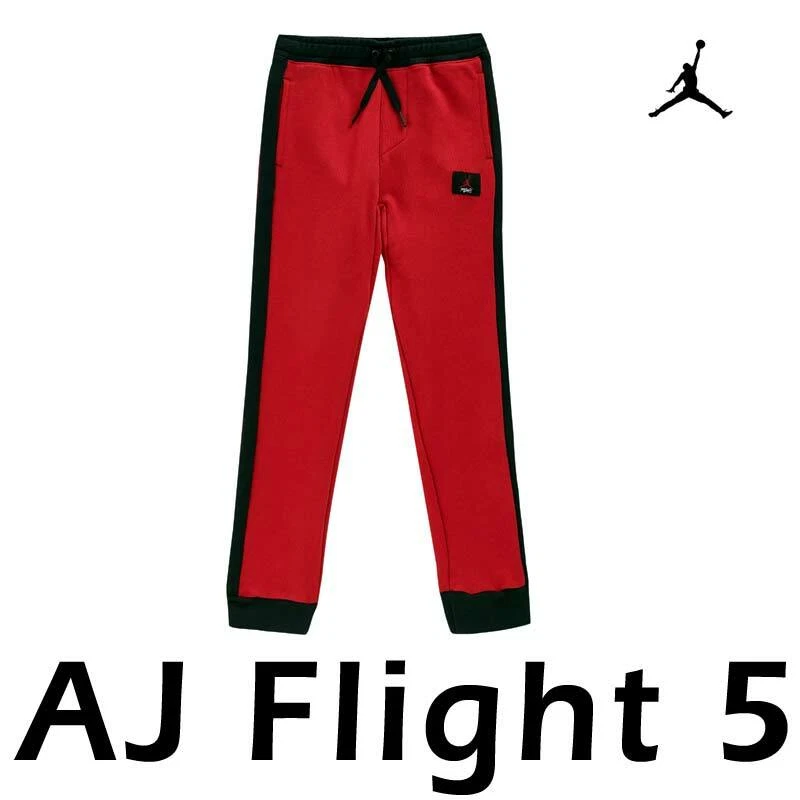 BOY'S NIKE AIR JORDAN JUMPMAN PANTS FLIGHT 5 YOUTH BLACK RED THERMA-FIT FLEECE - Image 3 of 4