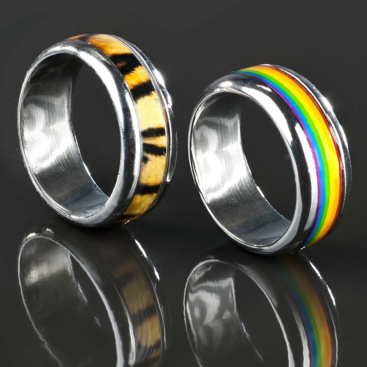 Stainless Steel Ring Band Ring Rainbow Pride Tiger Design Thumb Ring Leo RS16