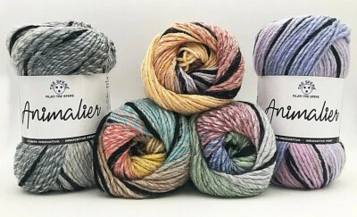 GOMITOLO MODA LANA ANIMALIER 100 gr. 190 mt. FERRI O UNCINETTO 4,5/5 TRE SFERE