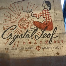 Vintage Federal Glass Crystal Leaf Snack Set 1959 Woolworth 80th ~ 8pc Set~ USA