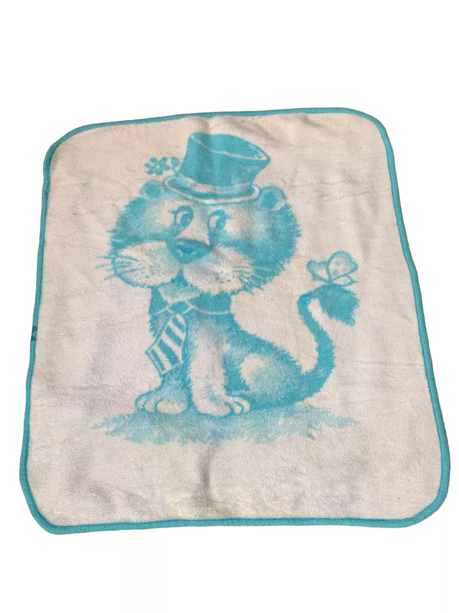 Vintage San Marcos Baby Blanket Leopard Lion Cub Reversible Made