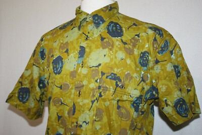 Tom Tailor Sportswear Green Art Print Short Sleeve Button Down Shirt Sz L 41/42