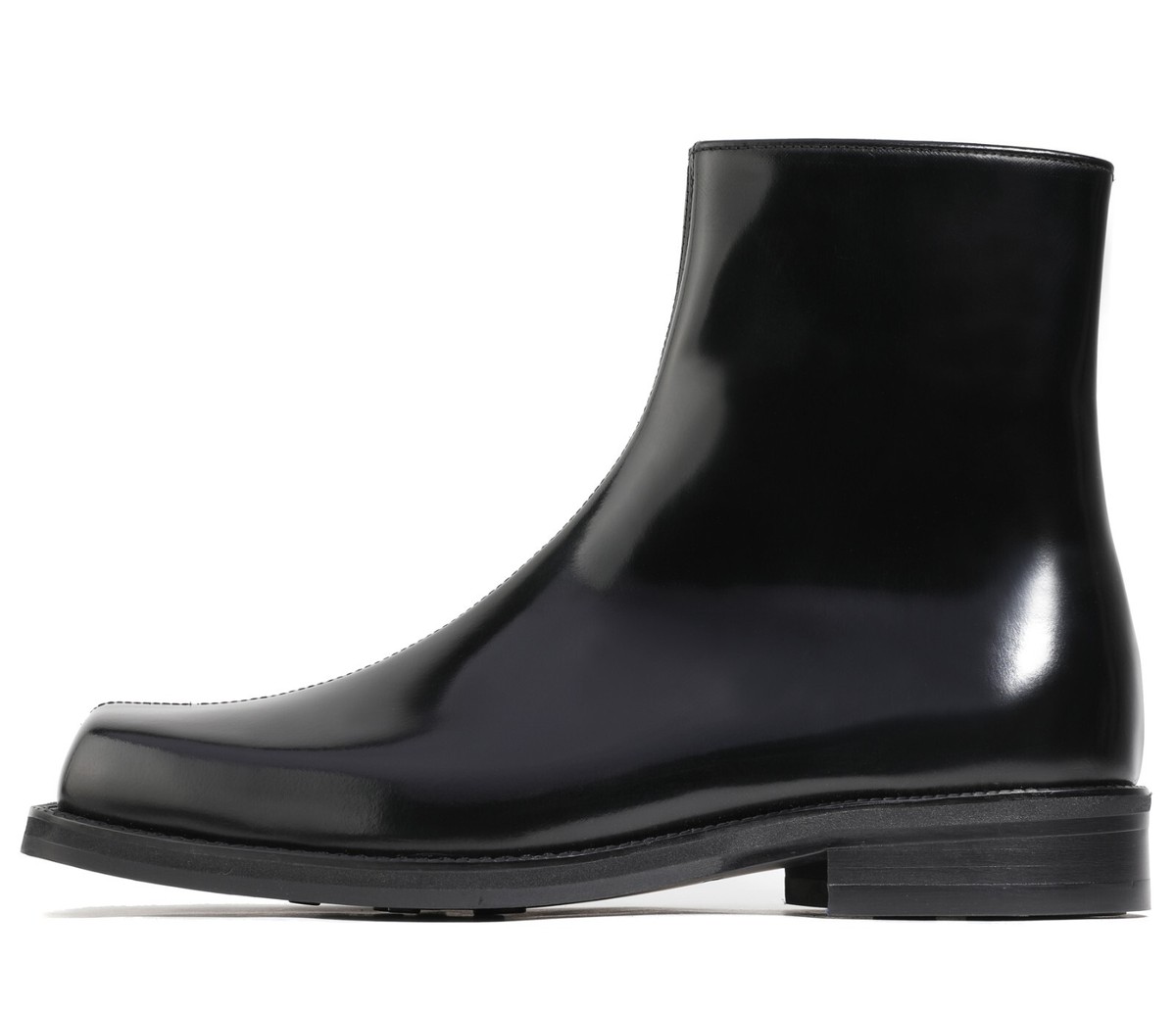 Firenze Atelier Men Handmade Black Leather Square Toe Side Zip