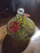 Mosaic Gold Glass Two Station Round Droplet Hanging Hummingbird Feeder Read.