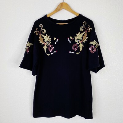zara black sequin shirt dress Zara Women Floral Embroidered Sequin Long Sleeve Short Shirt Dress Black  Size S