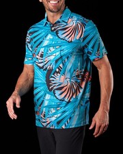 Sunday Swagger Mens Hibiscus Polo Shirt Small Short Sleeve Casual