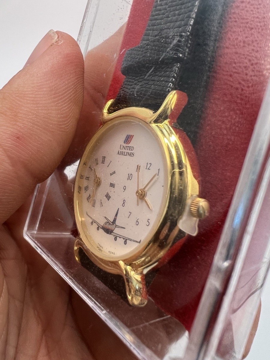 Vintage United Airlines Dual Time Watch Rare 31mm Plane Dial  display picture 2