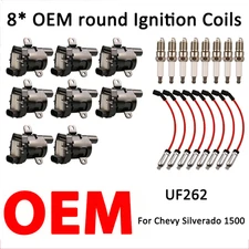 8X Round Ignition Coil Spark Plug Pack For Chevy Silverado GMC 4.8 5.3 6.0 UF262