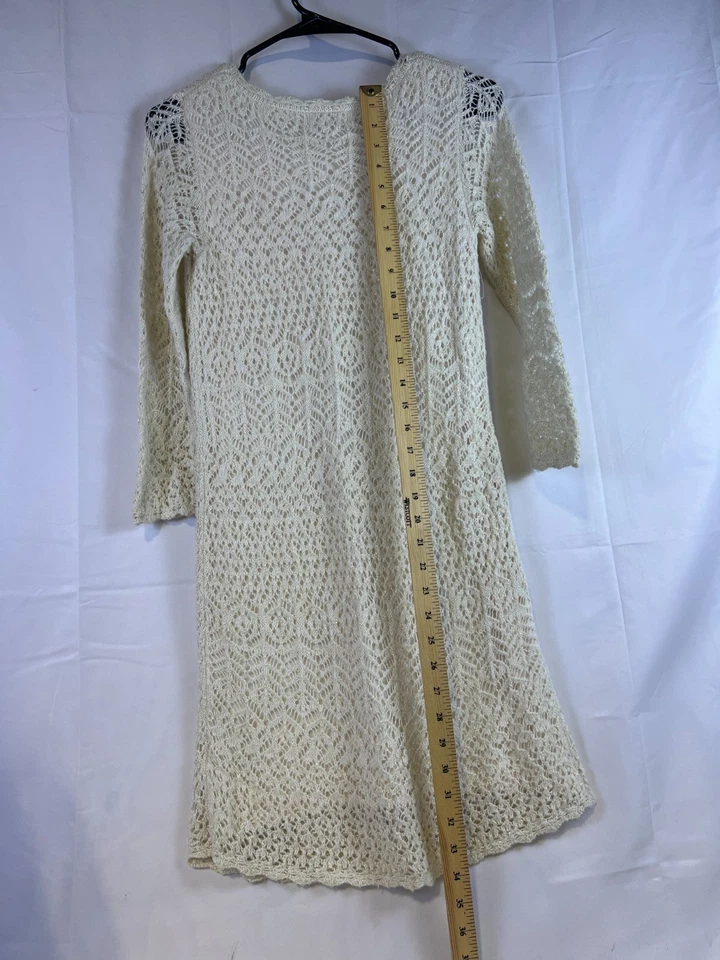 Vestido Suéter Cherokee Marfil Dorado Brillo Ojales Crochet Vacaciones Talla XL Foto 2 de 3