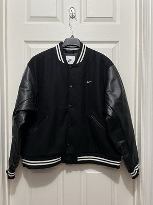 Nike Authentics Varsity Jacket Wool Leather Black Men's Size XL
