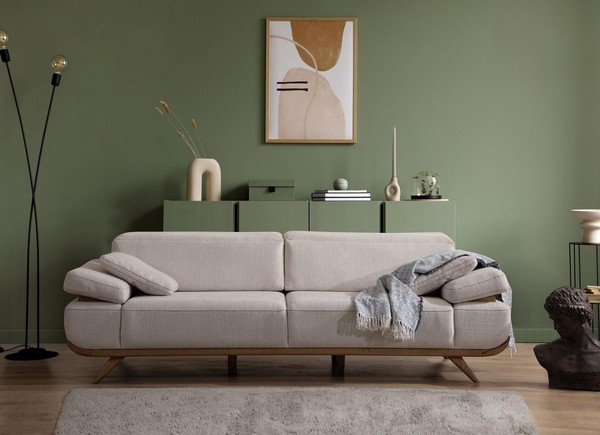 Hellbeiges Textilsofa Designer Polstersofas Wohnzimmer Couchen 3-Sitzer-image