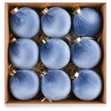 Velvet Ornaments for Christmas Tree Decorations - Dusty Blue Xmas Ball Orname...