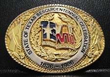 Texas Sesquicentennial 1836-1986 Belt Buckle 150 Years 24KT Gold Electro Plate