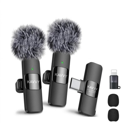 KAVVY Wireless Microphone for iPhone, Dual Mini Lavalier Mic, Clip On Wireles...