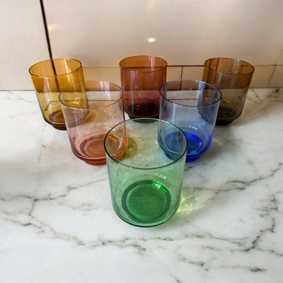 Vintage Regenbogen Glas Becher x 6 skandinavischer Stil Mehrfarbig