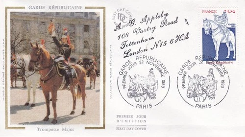 France 1980 Garde Republicaine Silk FDC Paris special cancel typed VGC