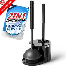 FORASTO 2 in 1 Toilet Plunger and Brush Set  Extended Handle 1Pack, Black