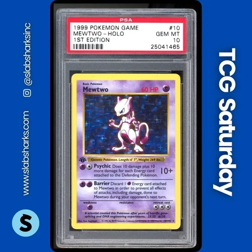 1999 POKEMON BASE SET 1ST EDITION SHADOWLESS #10/102 MEWTWO HOLO RARE PSA 10
