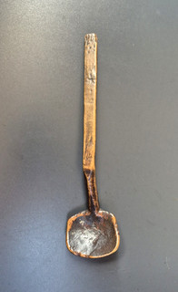 A rare 18th century Welsh sycamore cawl spoon of fabulous colour and patina.