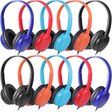 Classroom Headphones Bulk 10 Pack Mutli Colors for School Kids, Class Sets Heads