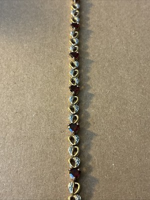 ROSS SIMONS GOLD über STERLINGSILBER Diamant Herz GRANAT TENNIS Armband