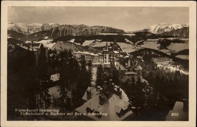 RPPC Semmering Austria Sudbahnhotel Kurhaus Rax Schneeberg vintage postcard s457