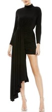 NWT Mac Duggal 42011 Mock Neck Draped Mini Dress 2 Asymmetric Cocktail Goth Glam