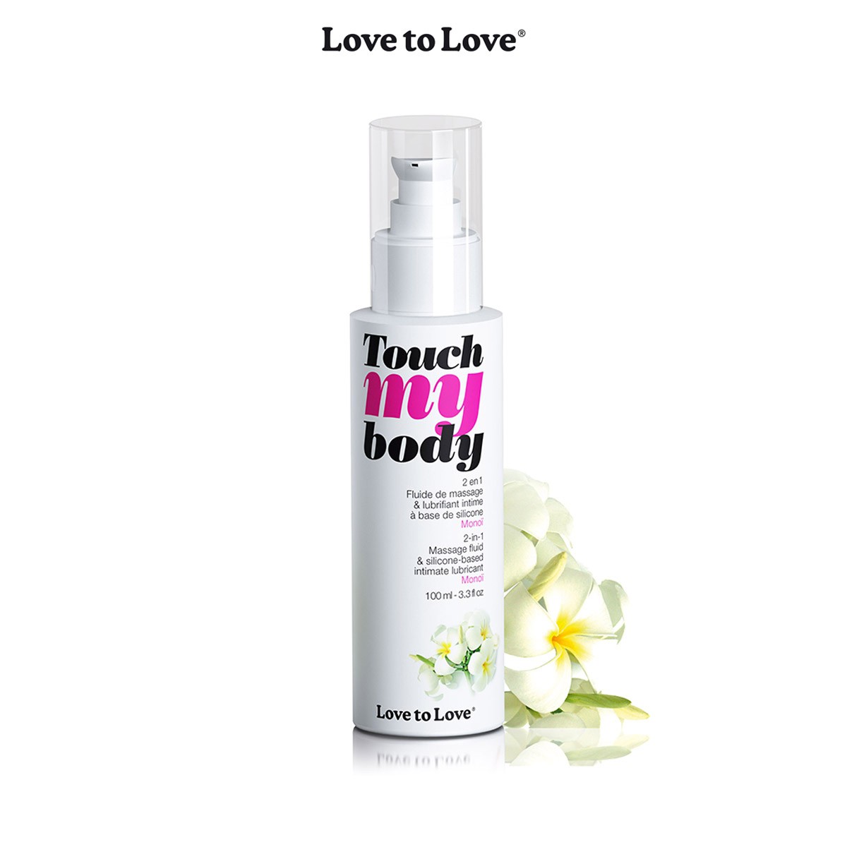 Fluide massage et lubrifiant Monoï hydratant 2 en 1 Love to Love pour une glisse longue durée