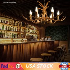 6-Lights Rustic Deer Horn Antler Chandelier Pendant Light Ceiling Lamp Fixture