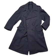 Vintage British Military Long Wool Double Breast Navy Blue Pea Coat Mens Medium