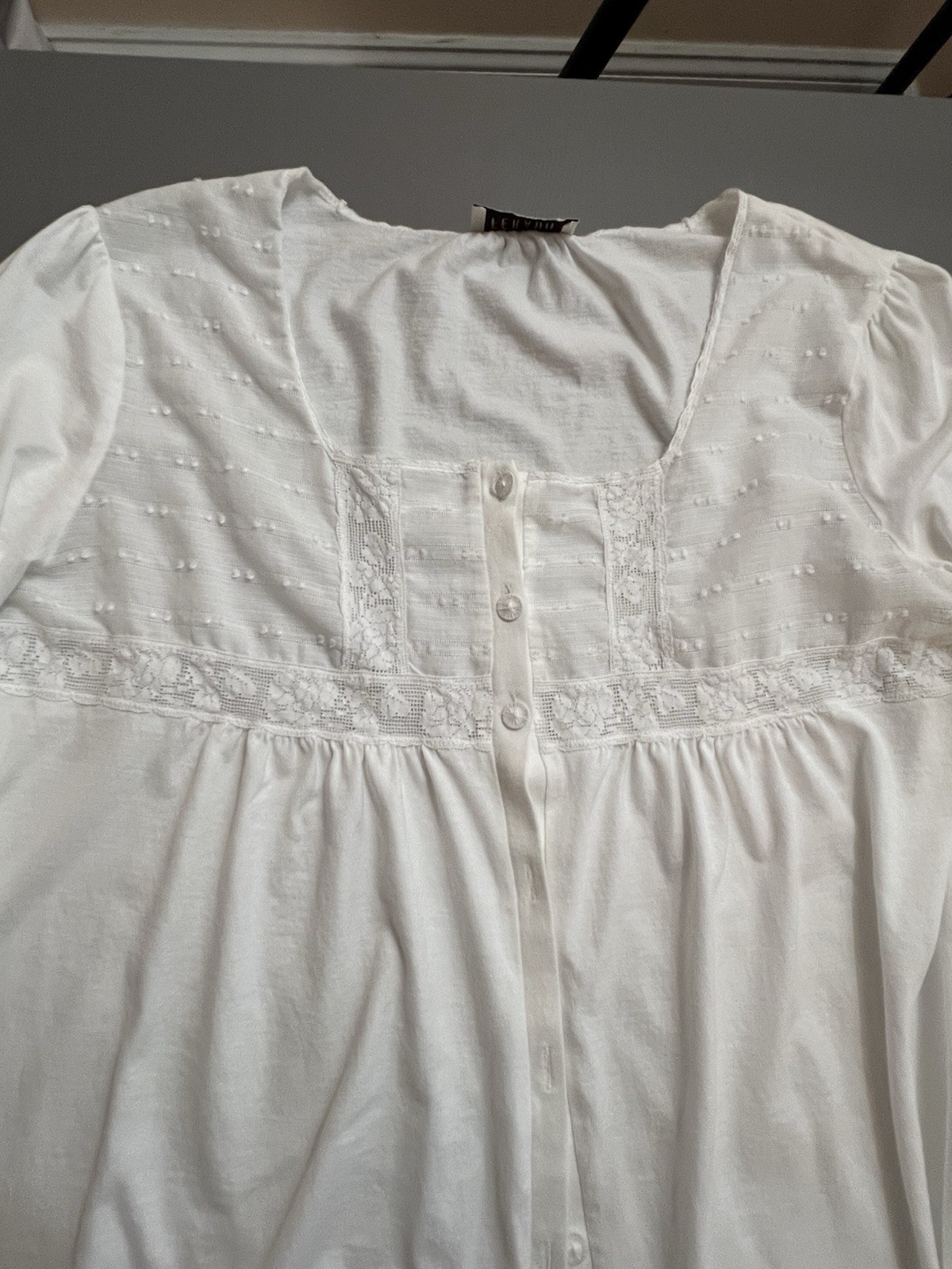 Feraud Paris Set Of Nightgown And Robe, Cotton And Lace,White, Size M