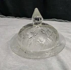 Clear Iris & Herringbone Depression Glass Round Covered Butter Dish