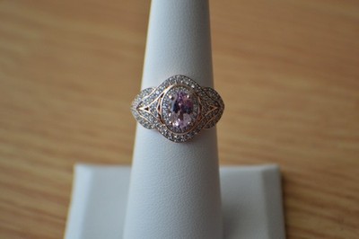 1.85ct Martha Rocha Kunzite / Zircon Ring 18K RG Plated over Fine Silver Size 6