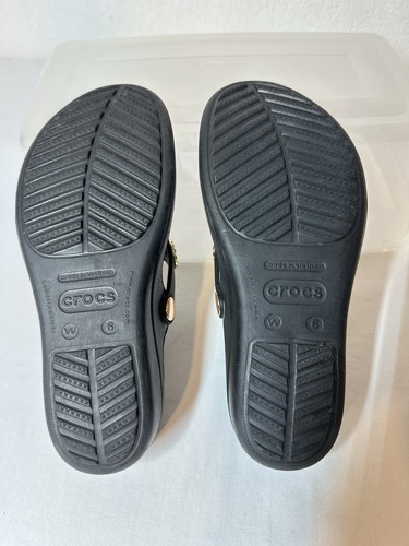 Crocs Sanrah Diamante Embellished Wedge Flip Flop Womens Size 6 Black Gold - Picture 9 of 9