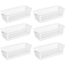 Small Plastic Storage Baskets 6-Pack Organizer Trays in White