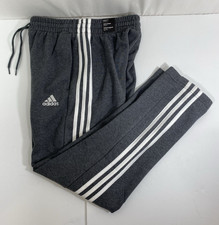 adidas Essentials Mens Small Dark Heather Gray 3 Stripe Fleece Pants IJ8888 NWOT