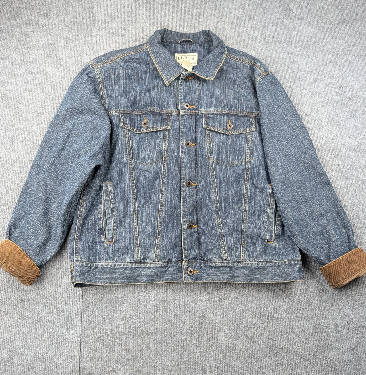 Vintage LL Bean Denim Jacket Mens Large Corduroy Trim Western Outdoors Chore 90s