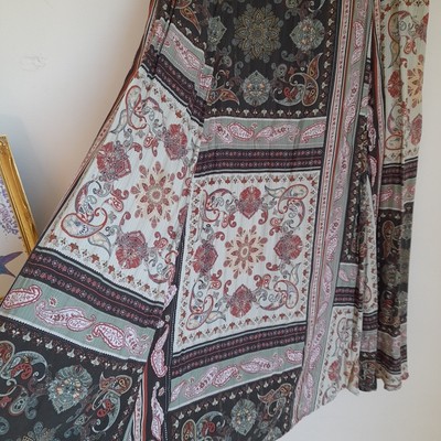 monsoon Rock Gr. L Paisley Indianer Print grün schwarz Goldfaden Midi Flare