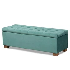 Baxton Studio Roanoke Teal Blue Velvet Upholstered Storage Ottoman Bench