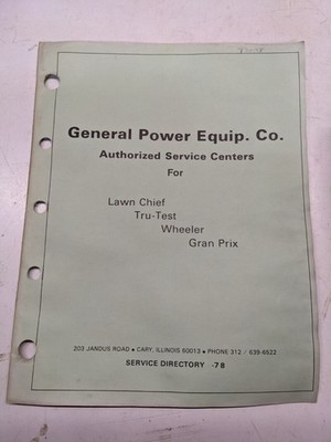 WHEELER TRU TEST LAWN CHIEF MASTER GENERAL POWER EQUIP AUTHORIZED SERVICE CENTER