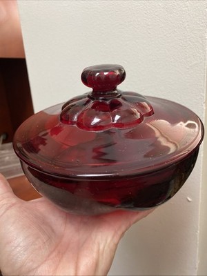 VTG Pigeon Blood Red Glass Divided Footed Covered Candy Dish Dish Viking Glass