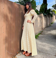 Vintage 70s Ivory Encrusted Lace Victorian Juliet Puff Sleeve Wedding Gown