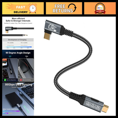 240W USB-C Cable 80Gbps, Right Angle 1ft, 8K/16K 60Hz Thunderbolt 4 Monitor Cabl