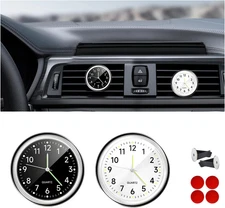 2PCS Mini Luminous Analog Car Clocks, Stick on Dashboard with Vent Clip